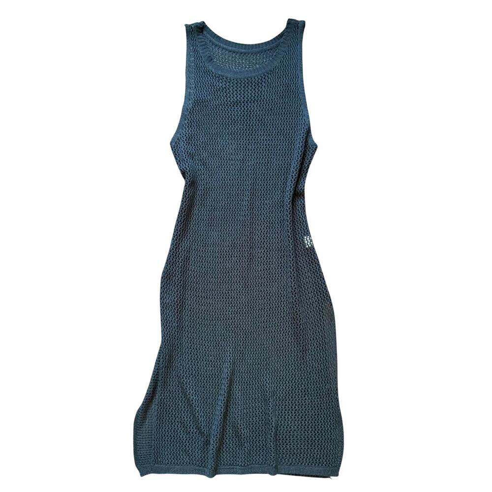 Black Crochet Mesh Knit Tank Dress with Side Slits One Size